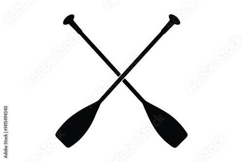 Canoe paddle silhouette, Crossed canoe boat paddle black silhouette vector