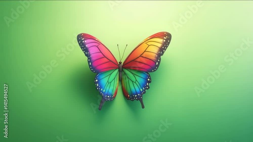 Rainbow Low-Poly Butterfly on Green Background
