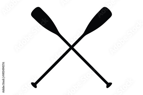 Canoe paddle silhouette, Crossed canoe boat paddle black silhouette vector