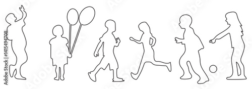 Children kids silhouette set, vector silhouette of children.
