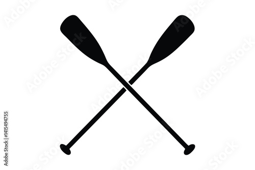 Canoe paddle silhouette, Crossed canoe boat paddle black silhouette vector