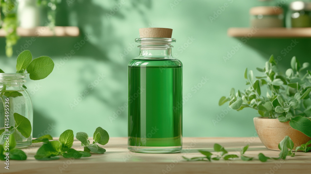 Alfalfa Extract, A traditional apothecary display featuring organic alfalfa in high fidelity quality.