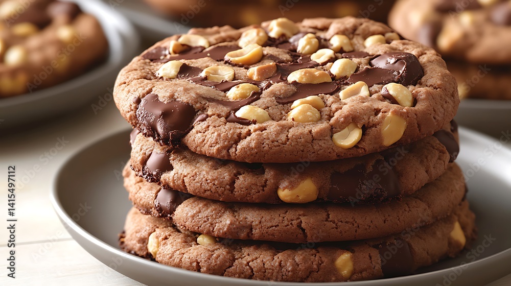 Stack of Chocolate Peanut Cookies on Plate in High Resolution Stack of Chocolate Peanut Cookies on Plate in High Resolution