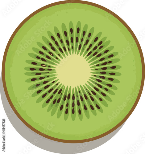 Sliced kiwi fruit with detailed seeds and green flesh in flat style vector illustration
