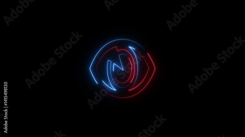 Human eye icon neon glowing red color animation. open eyes black background 4k video. Human eye icon neon glowing purple color animation. 