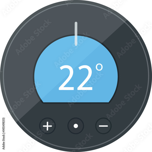 Modern digital thermostat device with circular dial flat design minimal vector illustration