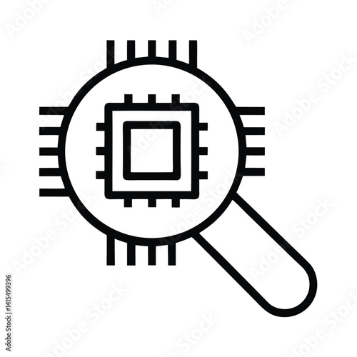 Chip Examination Magnifying Glass Over Microchip on Transparent Background
