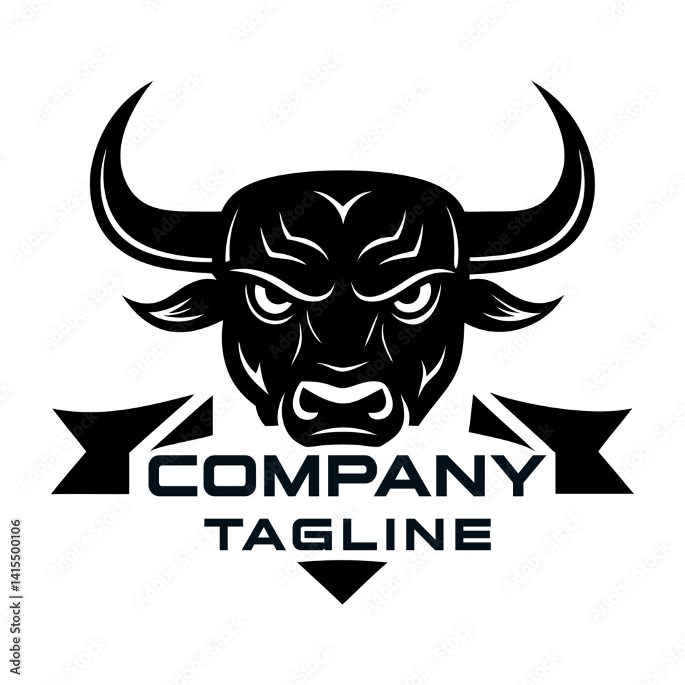 Fototapeta premium Aggressive Black Bull Illustration, icon, logo