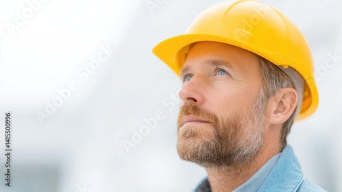 Wallpaper Mural skilled worker in construction helmet isolated on white backdrop with expansive copy space Torontodigital.ca