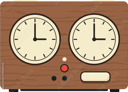 Vintage wooden chess timer with dual clock faces flat design vector illustration