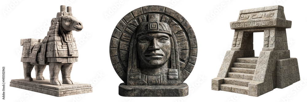 Pharaoh busts and wall carvings in stone isolated on transparent PNG image perfect for Egyptian-themed visuals or game elements Pharaoh busts and wall carvings in stone isolated on transparent PNG image perfect for Egyptian-themed visuals or game elements