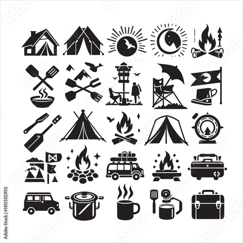 Camping set vector illustration icon