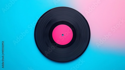 Wallpaper Mural Retro Vinyl Record on Gradient Background, Minimalist Design with Pink Label and Black Disc for Enthusiasts. Torontodigital.ca