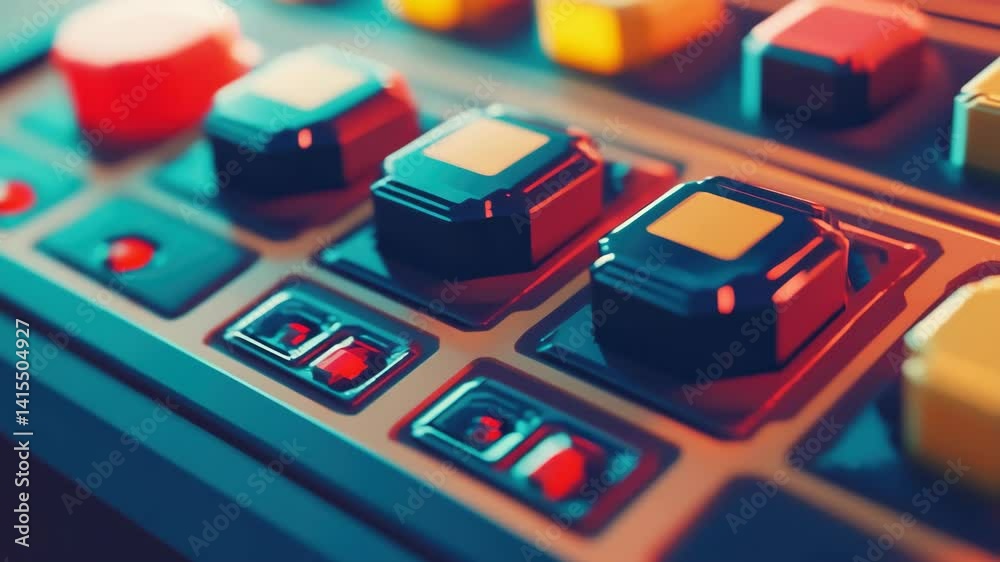 An array of buttons on an audio mixer, ready for sound manipulation.