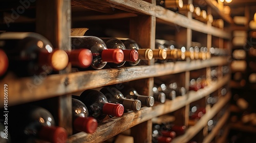 Rustic wine cellar showcasing an extensive collection of bottles. photo