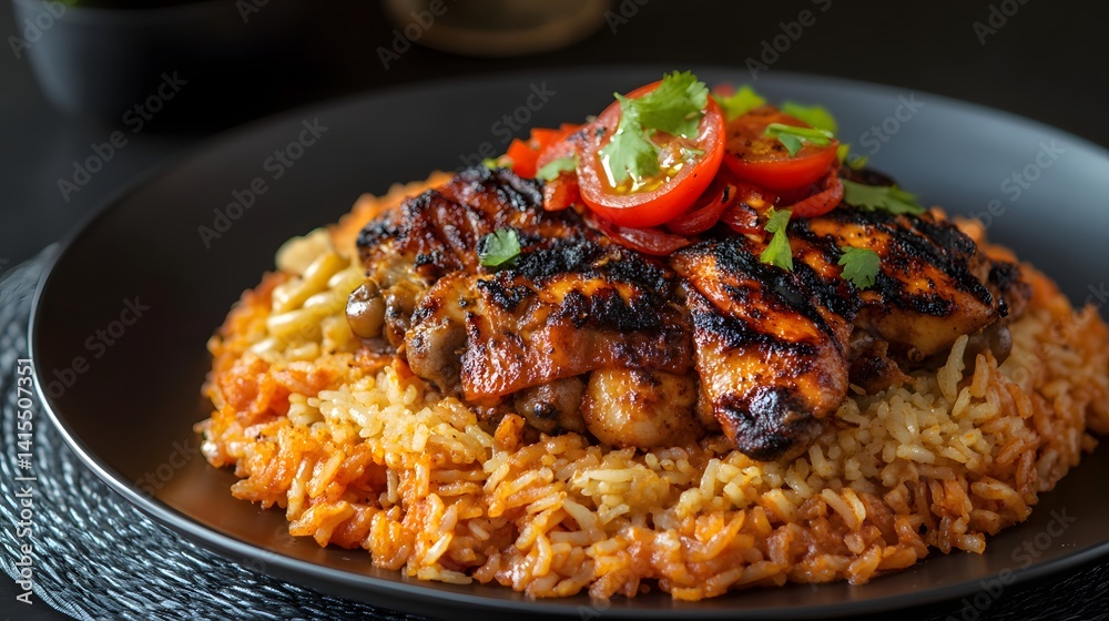 Traditional egyptian chicken and rice meal with aromatic spices high resolution photo Traditional egyptian chicken and rice meal with aromatic spices high resolution photo