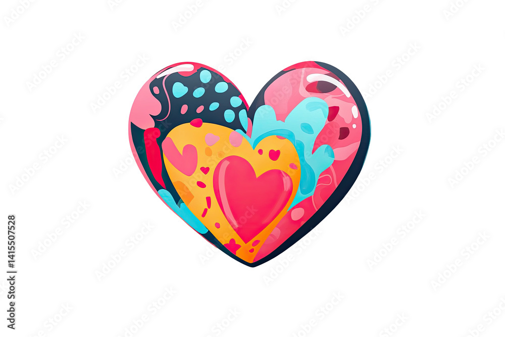 Colorful heart illustration with vibrant patterns on a white isolate background. Colorful heart illustration with vibrant patterns on a white isolate background.