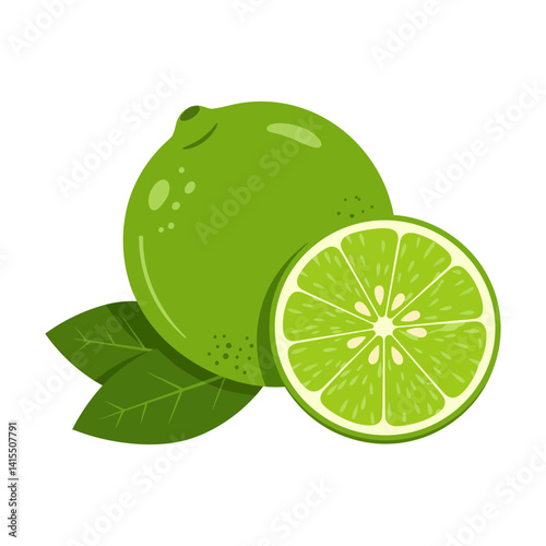 green lime with leaves vector illustration isolated
