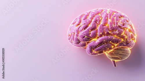 Digital Brain Concept with Neon Light Effect on Abstract Light Background for Technology and Science Themes