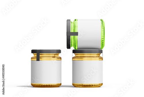 Honey jar mockup with blank label 3d render