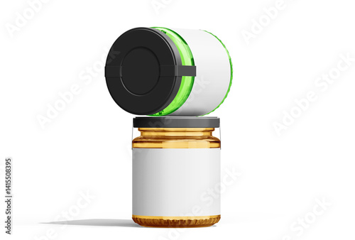 Honey jar mockup with blank label 3d render