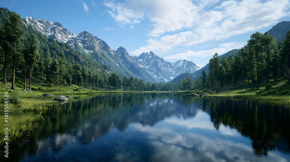 Serene Mountain Lake Scenery With Reflection Serene Mountain Lake Scenery With Reflection