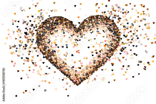 Colorful heart-shaped confetti on a black background, symbolizing love and celebration.