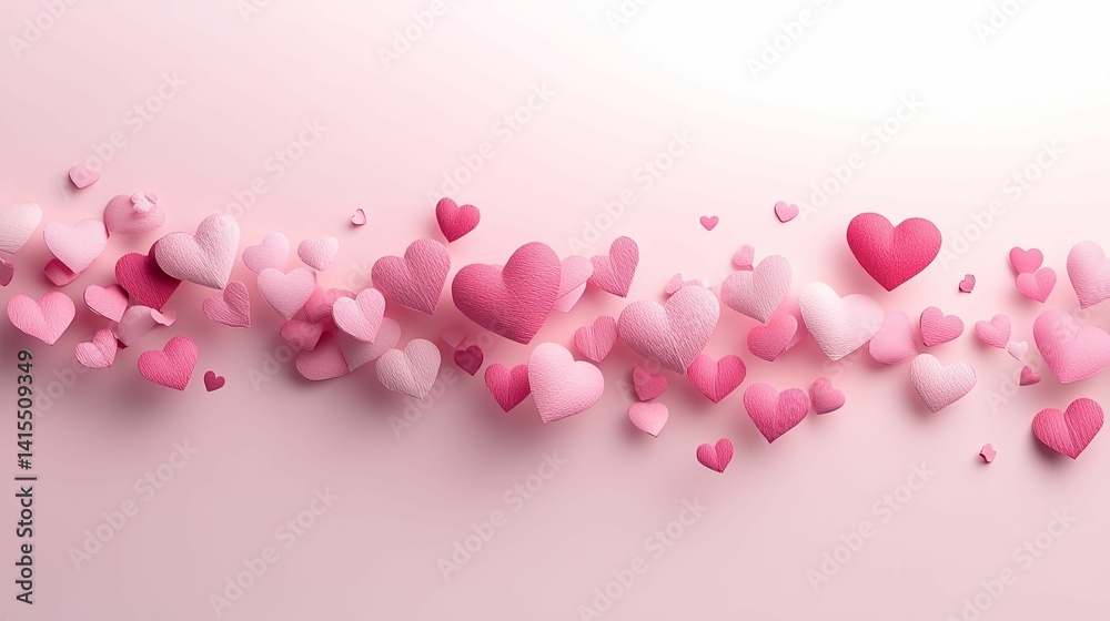 A Stream of Pink Hearts on a Pastel Background. A Stream of Pink Hearts on a Pastel Background.