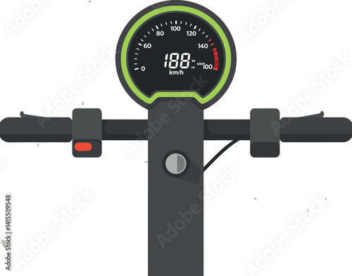 Electric scooter handlebar with speedometer display in flat design vector illustration