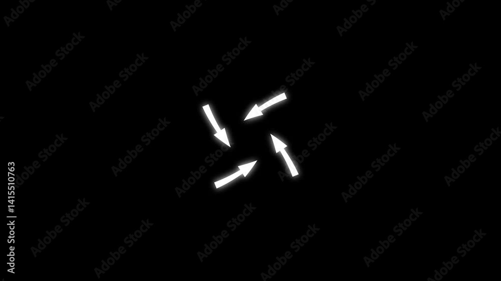 white color four arrow pointing pointing arrow animation black background. white color four arrow pointing pointing arrow animation black background.