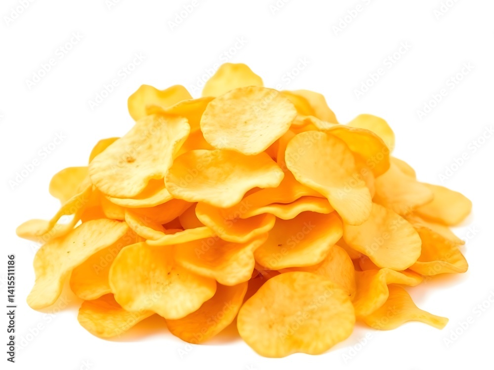 Crispy Golden Potato Chips Isolated on White Background – High Resolution Snack Stock Image Crispy Golden Potato Chips Isolated on White Background – High Resolution Snack Stock Image