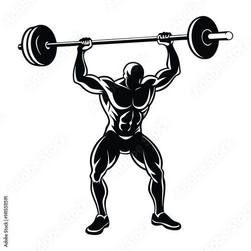Strong muscular bodybuilder silhouette in powerful pose, unique vector illustration representing strength, fitness, and male bodybuilding concept