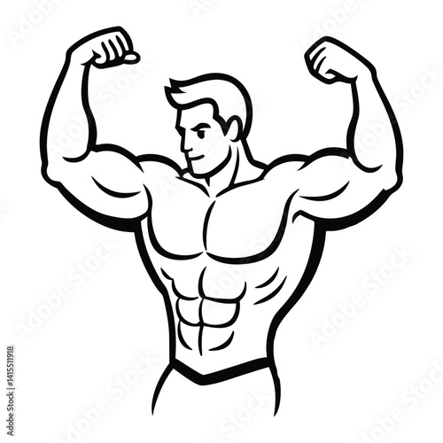 Strong muscular bodybuilder silhouette in powerful pose, unique vector illustration representing strength, fitness, and male bodybuilding concept