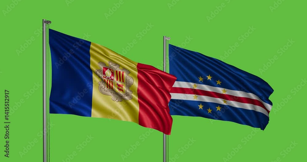 Andorra and Cape Verde 3D flags, National essence in every fold, chroma key background