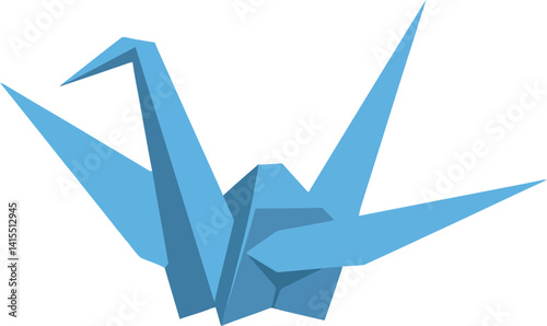 Blue origami crane with sharp angular folds in minimal flat design style vector illustration