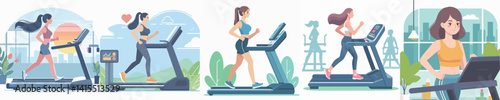 Vector of a woman using a treadmill.