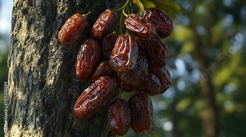 Natural Light Close-Up of Dates Hanging from the Tree