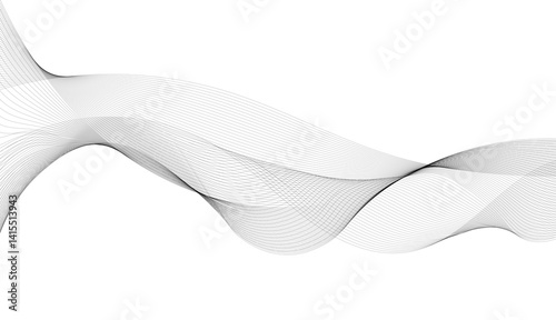 Abstract wavy grey line black color wave blend line banner design on transparent background.
