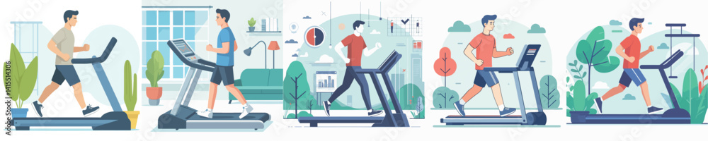 Obraz premium Vector of a man using a treadmill.