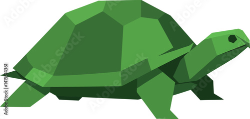 Green turtle animal with polygonal shell and limbs in flat geometric style vector illustration