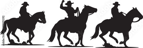 a group of silhouettes of people riding horses and horses