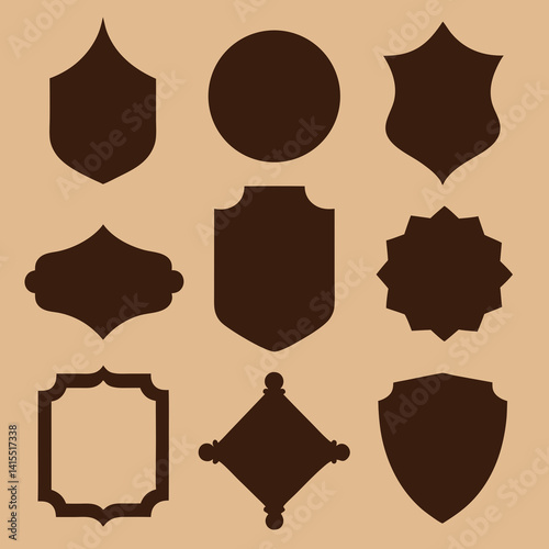 A Set of 9 Black and Brown Silhouette Vintage Decorative Labels