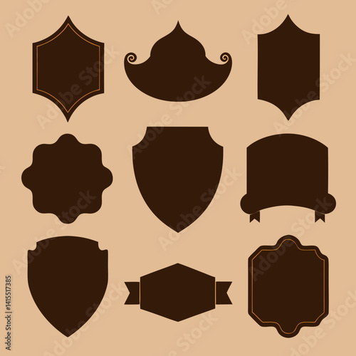 A Set of 9 Black and Brown Silhouette Vintage Decorative Labels