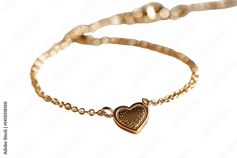 Gold heart bracelet with intricate design, isolated on a white background. Gold heart bracelet with intricate design, isolated on a white background.