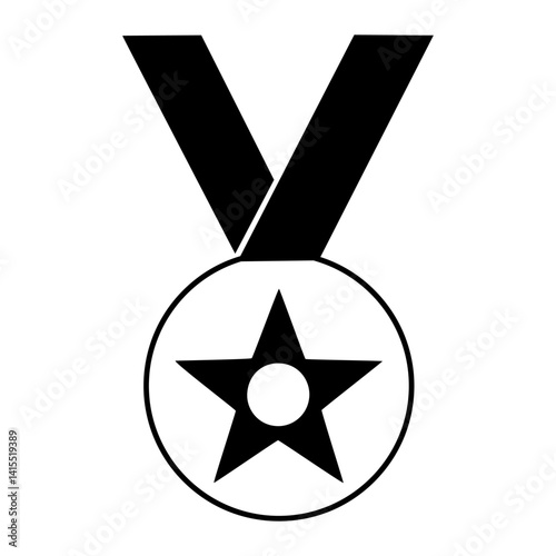 Simple black and white medal icon, perfect for representing awards and achievements in a contest.