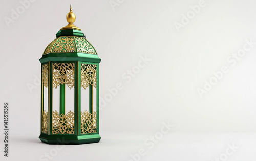 A Green Lantern with Gold Filigree Isolated on white background. Isolated on white background. Isolated on white background.