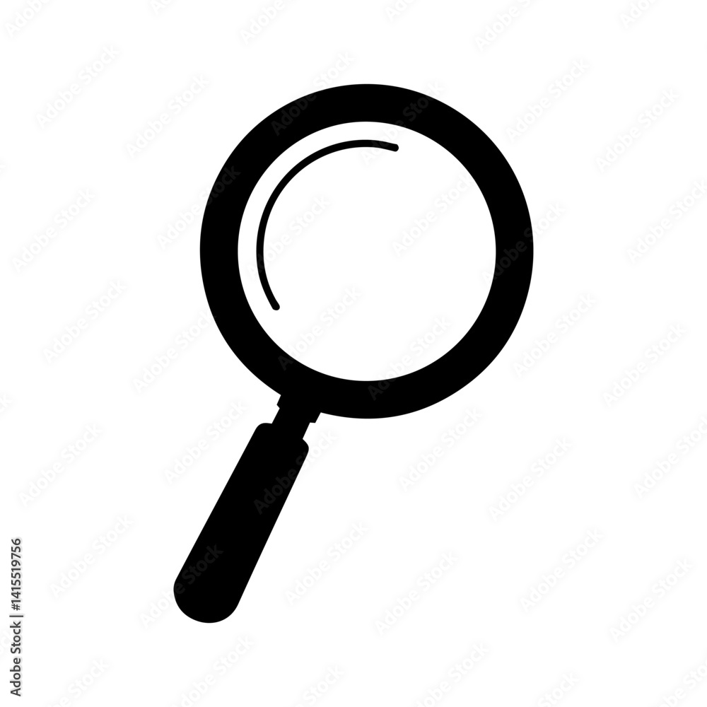 Simple black magnifying glass icon, ideal for use in web design or business-related projects. Simple black magnifying glass icon, ideal for use in web design or business-related projects.