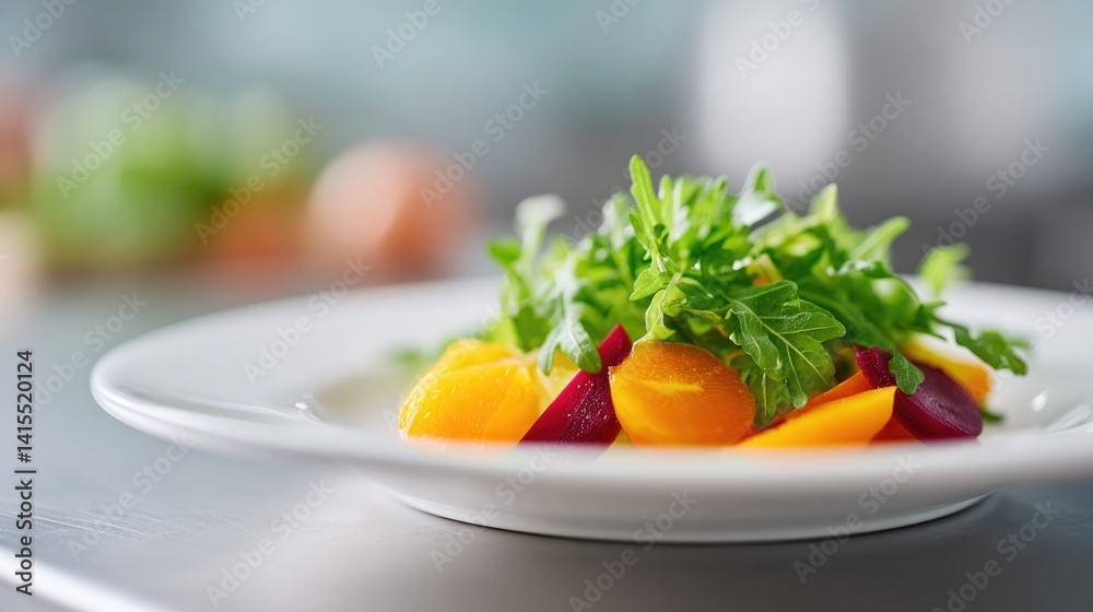 minimalistic photo of fresh vegetable dish creatively plated on pristine white table minimalistic photo of fresh vegetable dish creatively plated on pristine white table