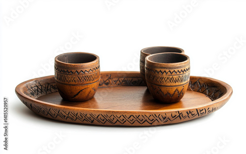A Carved Ethiopian Coffee Tray Isolated on white background. Isolated on white background. Isolated on white background.
