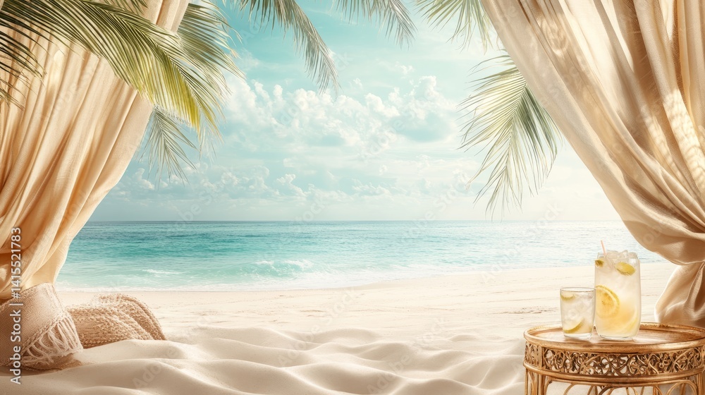 Fototapeta premium Tropical Beach Paradise with Lemonade